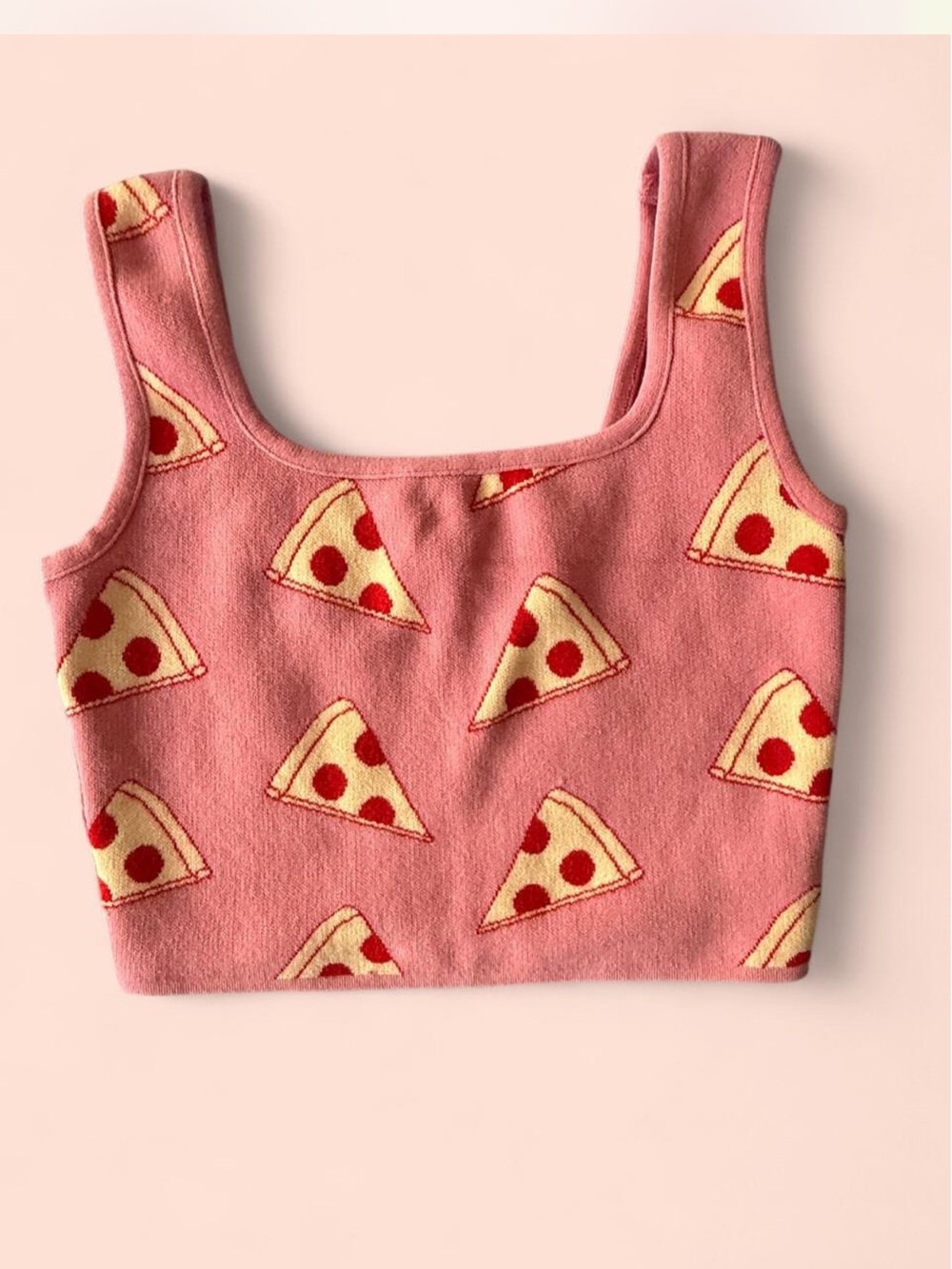 Y2K Pink Pizza Print knit Crop Tank Top S